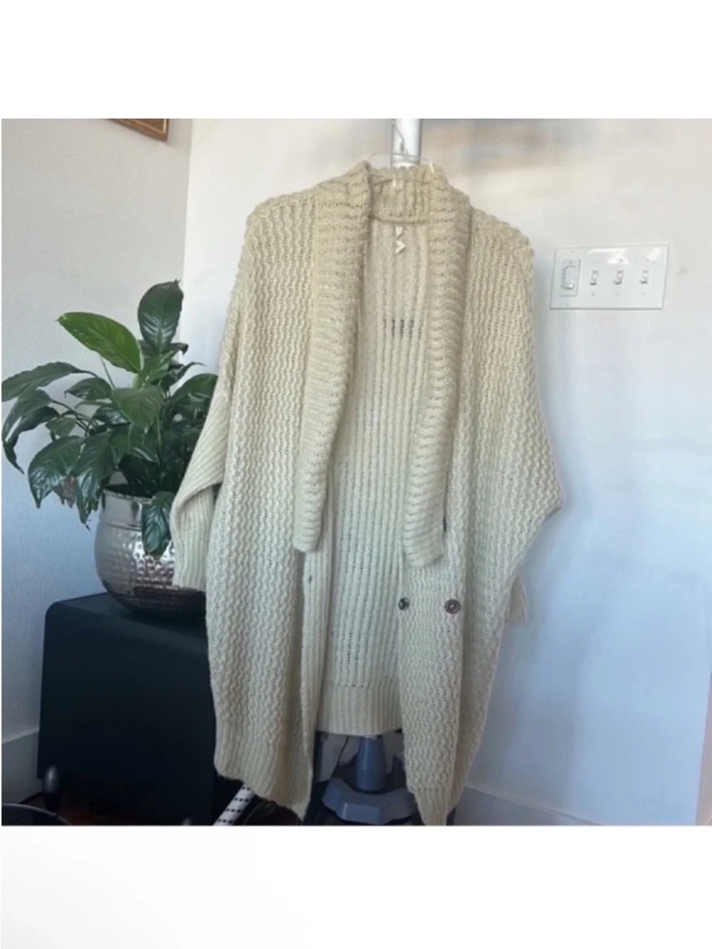 POL Oversized Chunky Knit Long Sweater Cardigan Jacket Sz S Duster Ivory